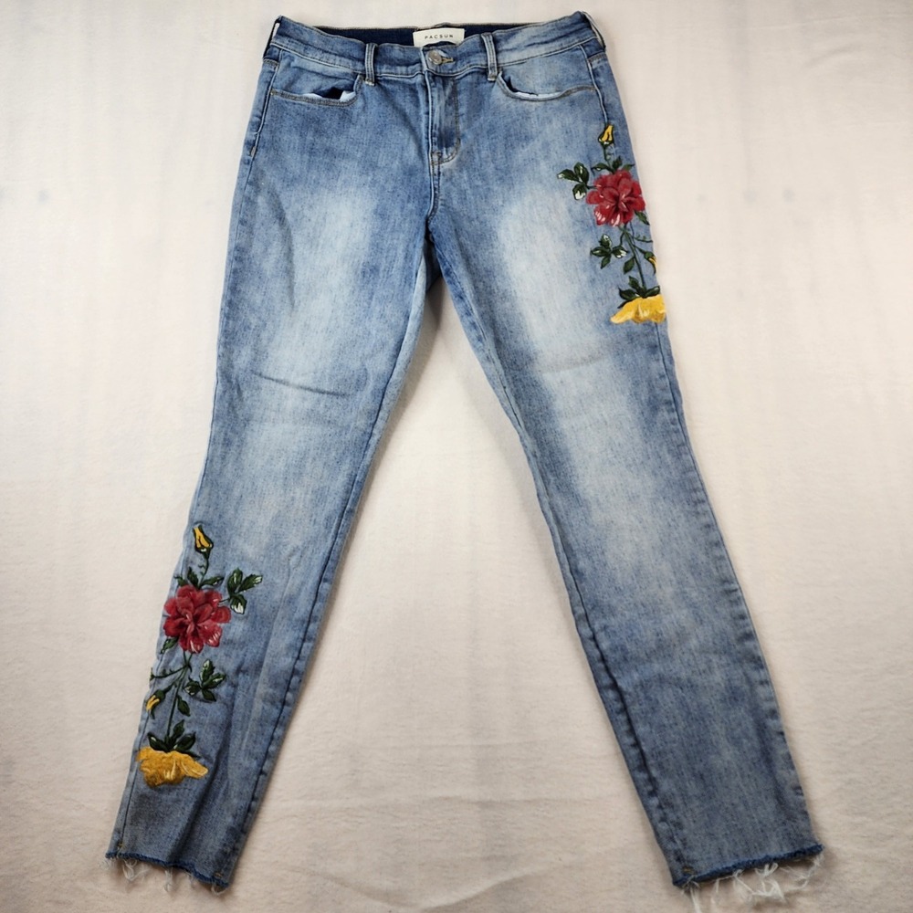 Pacsun Ankle Jegging Floral Embroidered Womens 27 X 27 Mid Rise Super Stretch